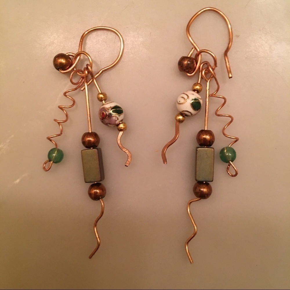 NWT MIXED MEDIA HANDMADE COPPER EARRINGS
